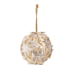 Bola De Madera Otoñal Con Estrellas Blanca 15 Cm Ø