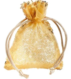 Bolsitas De Organza Lentejuelas 10 Cm, 10 Piezas, Oro