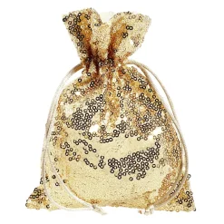 Bolsitas De Organza Lentejuelas 18 Cm, 10 Piezas, Oro