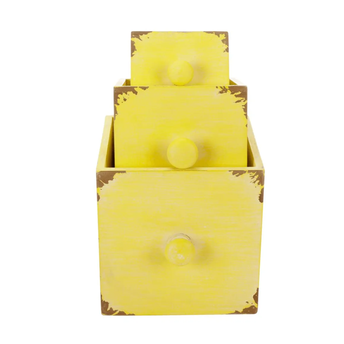 Cajones De Madera Rústica 3 Piezas Amarillo 9 X 12 X 15 Cm