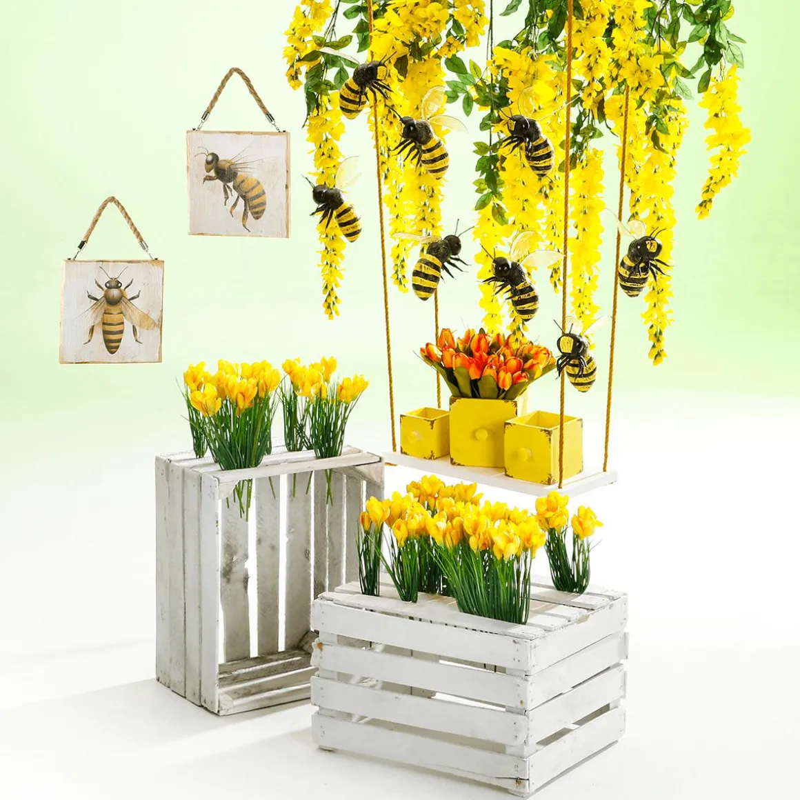 Cajones De Madera Rústica 3 Piezas Amarillo 9 X 12 X 15 Cm