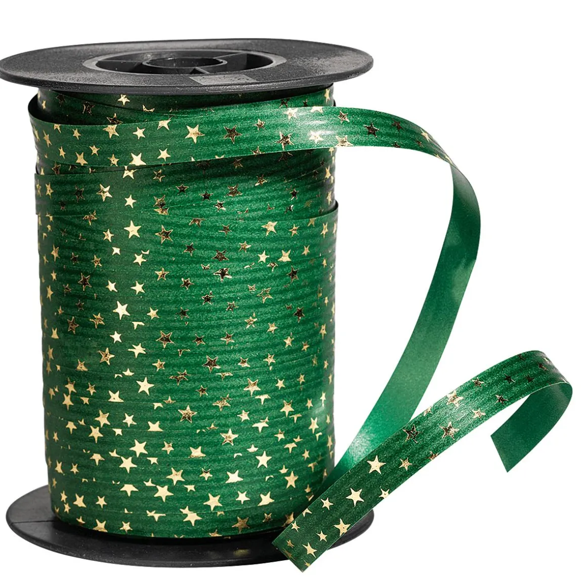 Cinta Rizada De Poliéster "Estrellas", 10 Mm, 100 M, Verde Abeto