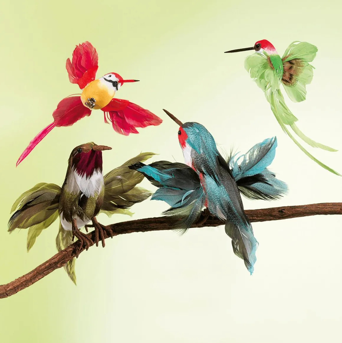 Colibríes Decorativos 18 Cm Verde, 3 Piezas