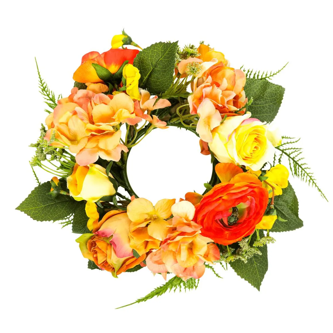Corona De Flores De Hortensia Artificial Naranja 30 Cm Ø