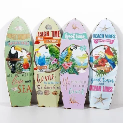 Decoración Mural Tabla De Surf Retro 4 Piezas, Pastel, 60 X 20 X 2 Cm