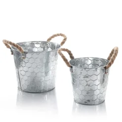 Jardinera De Zinc Con Diseño De Nido De Abeja De 14 Y 17 Cm De Altura