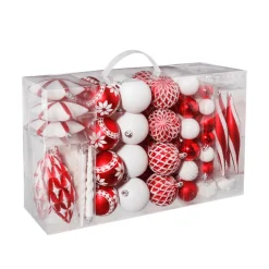 Juego De Bolas De Navidad XXL Rojo Blanco 3 - 14 Cm De Largo Y 3 - 6 Cm De Diámetro Con Percha Metálica