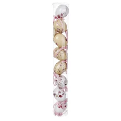 Juego De Huevos De Pascua De Espuma Para Colgar, Blanco Con Dibujo De Flores Y Lazo 8pcs.