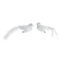 Juego De Pájaros Decorativos 2pcs. Con Plumas Y Clip Blanco 4 X 20 Cm