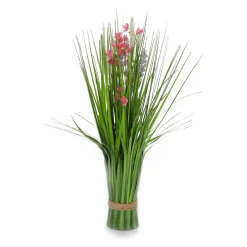 Manojo De Césped Artificial Con Flores Rosas 48 Cm