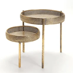 Mesa De Metal Mimbre Vienés 68,5x41,5x38,5cm Oro