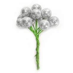 Mini Bolas De Navidad De Purpurina En Alambre De Plata