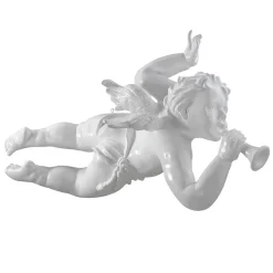 Ángel Barroco Volador Con Cuerno, 120 Cm, Blanco