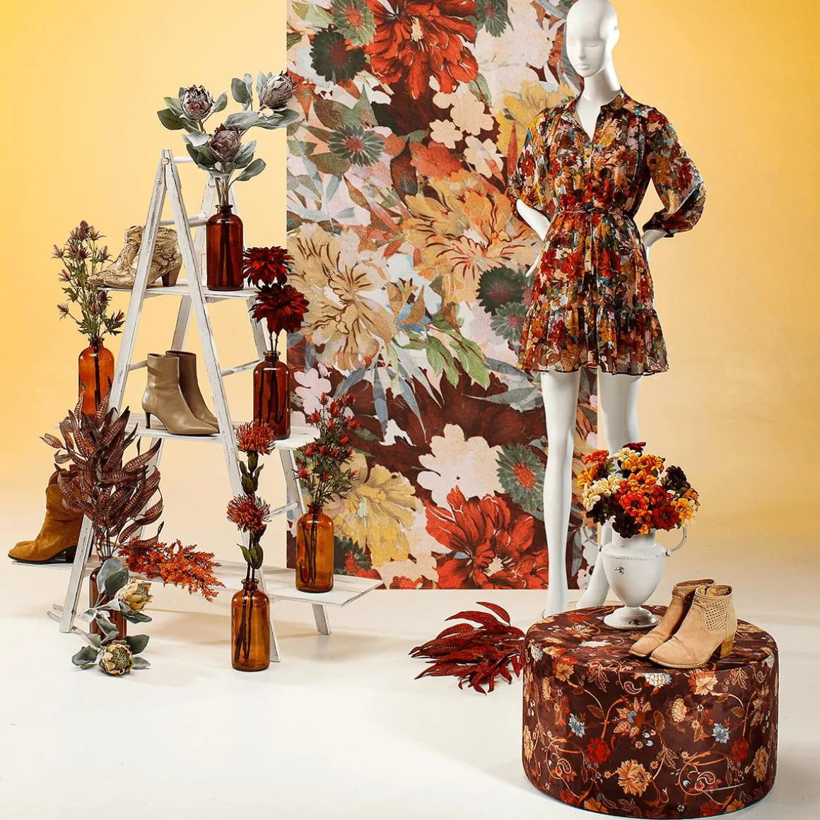 Pancarta De Tela Ignífuga "Flores De Otoño" De Tela De Bandera 75 X 180 Cm