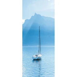 Pancarta De Tela Ignífuga "Velero Frente A Los Alpes Suizos" De Tela De Bandera 75 X 180 Cm