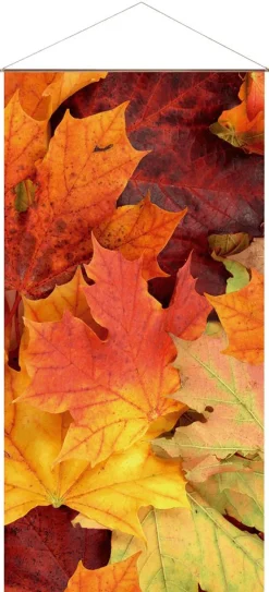 Pancarta Ligera De Fibra Natural "Hojas De Otoño" De Algodón 100 X 200 Cm