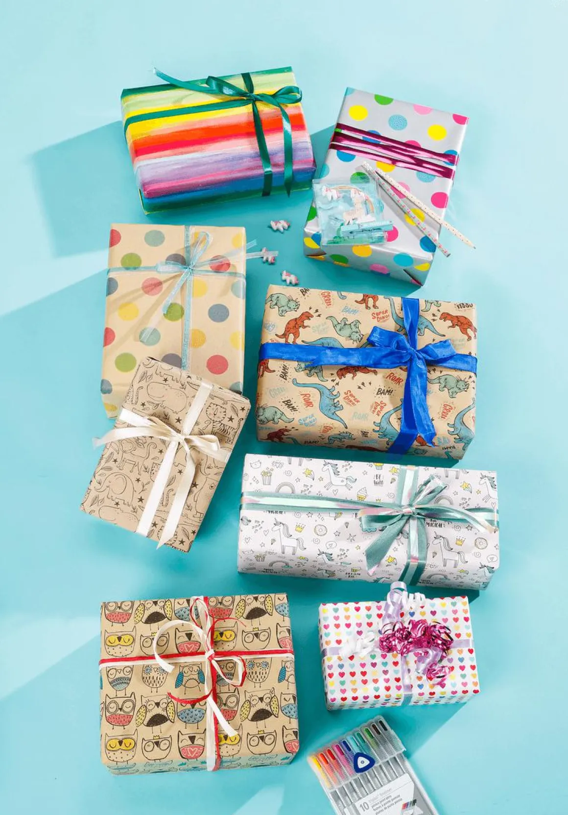 Papel De Regalo Blanco Sostenible Con Corazones De Colores - Rollo De Papel De Regalo De 50 M