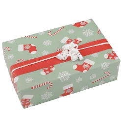 Papel De Regalo De Doble Cara Bastones De Caramelo Y Calcetines, Menta / Rojo