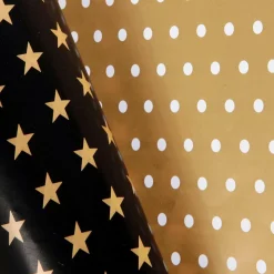 Papel De Regalo Navideño De Doble Cara Con Estrellas Y Puntos Negros Y Dorados - Rollo De Papel De Regalo De 50 M