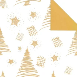 Papel De Regalo Navideño Sostenible De Doble Cara Con Abetos Y Estrellas En Dorado - Bobina De Papel De Regalo De 50 M