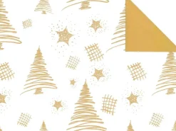 Papel De Regalo Navideño Sostenible De Doble Cara Con Abetos Y Estrellas En Dorado - Bobina De Papel De Regalo De 50 M
