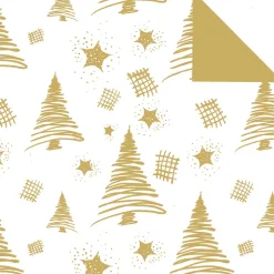 Papel De Regalo Navideño Sostenible De Doble Cara Con Abetos Y Estrellas En Dorado - Bobina De Papel De Regalo De 50 M