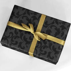 Papel De Regalo Negro Sostenible Con Diseño De Vid Brillante - Bobina De Papel De Regalo De 50 M