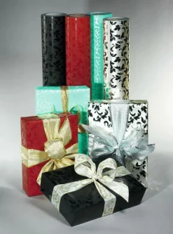 Papel De Regalo Negro Sostenible Con Diseño De Vid Brillante - Bobina De Papel De Regalo De 50 M