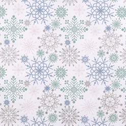 Papel Kraft Blanco Con Copos De Nieve En Azul Claro, Rosa, Plata Y Menta - Rollo De Papel De Regalo De 50 M