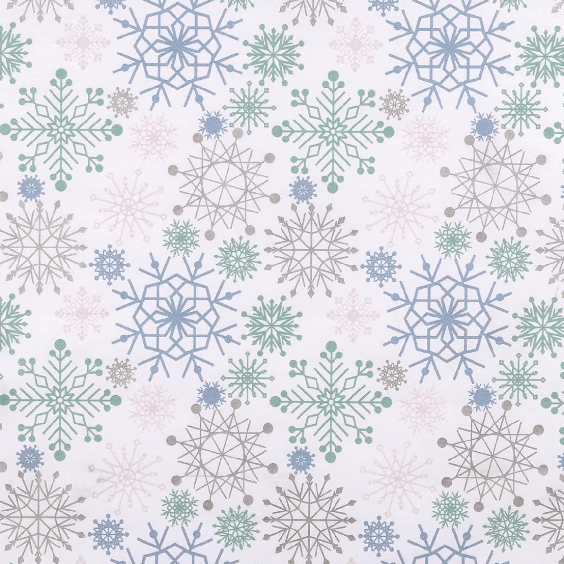 Papel Kraft Blanco Con Copos De Nieve En Azul Claro, Rosa, Plata Y Menta - Rollo De Papel De Regalo De 50 M