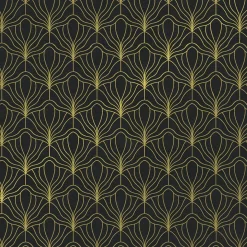 Papel Kraft Negro Reciclado Con Motivo De Abanico Dorado - Bobina De Papel De Regalo De 50 M
