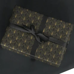 Papel Kraft Negro Reciclado Con Motivo De Abanico Dorado - Bobina De Papel De Regalo De 50 M
