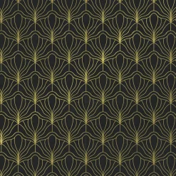 Papel Kraft Negro Reciclado Con Motivo De Abanico Dorado - Bobina De Papel De Regalo De 50 M