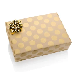 Papel Kraft Reciclado Con Puntos Dorados - Bobina De Papel De Regalo Sostenible De 50 M