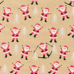 Papel Kraft Reciclado Con Papá De Noel Y Abetos Blancos - Rollo De Papel De Envolver De 50m