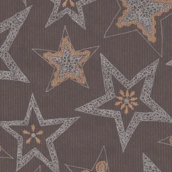 Papel Kraft Reciclado Marrón Oscuro Con Estrellas Plateadas - Rollo De Papel De Regalo De 50 M