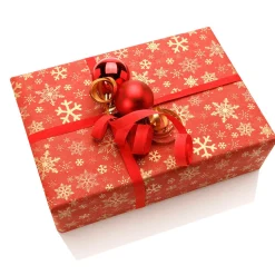 Papel Kraft Rojo Reciclado Con Copos De Nieve Dorados - Bobina De Papel De Regalo Sostenible De 50 M