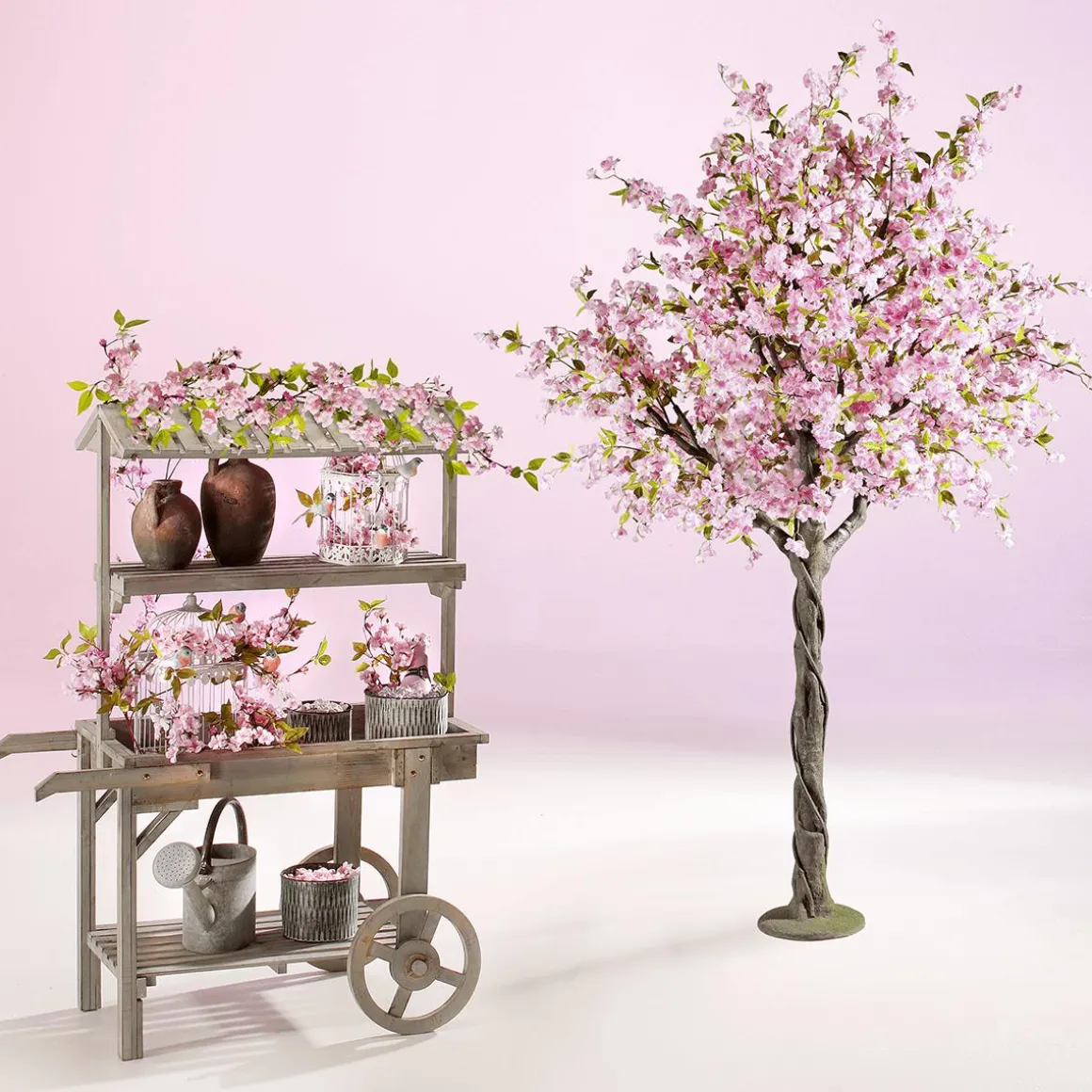 Rama Artificial De Cerezo Rosa En Flor Rose 65 Cm