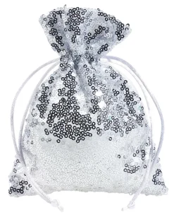 Saquitos De Organza Lentejuelas 18 Cm, 10 Piezas, Plata
