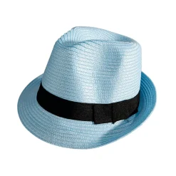 Sombrero De Paja Azul Claro Con Banda Negra 30 X 25 X 15 Cm (largo X Ancho X Alto)