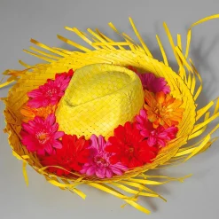 Sombrero De Paja Decorativo, Color Amarillo