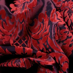 Tafetán Con Flocado De Terciopelo, Anchura: 145 Cm, Color Rojo