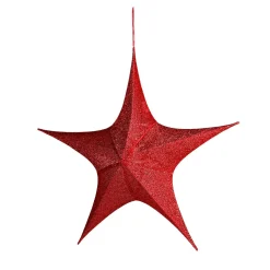 Tela Decorativa Estrella Plegable Purpurina Roja Con Cremallera, 40 Cm