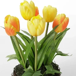 Tulipanes Artificiales En Cesta Amarilla, 20 Cm